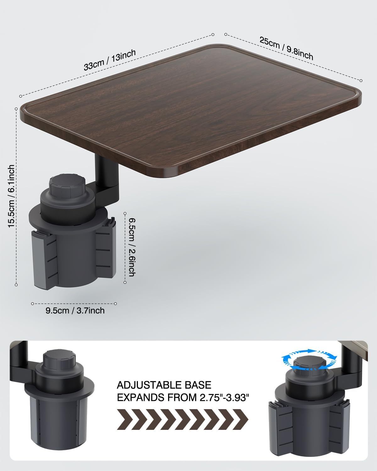 Car Desk & Cup Holder Tray | 360° Rotating Wooden Car Table for Laptop, Meals & Travel