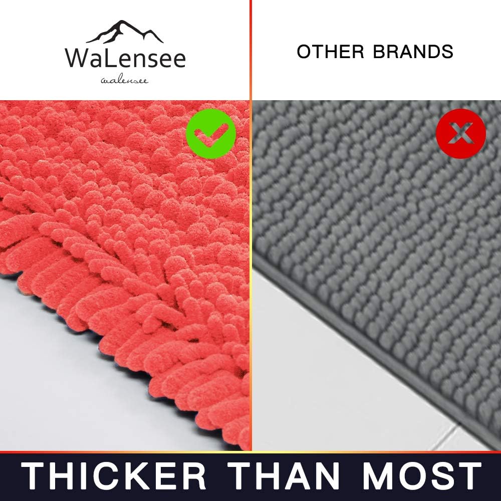 Walensee Bathroom Rug Non Slip Bath Mat (24x17 Inch Blush) Water Absorbent Super Soft Shaggy Chenille Machine Washable Dry Extra Thick Perfect Absorbant Best Small Plush Carpet for Shower Floor
