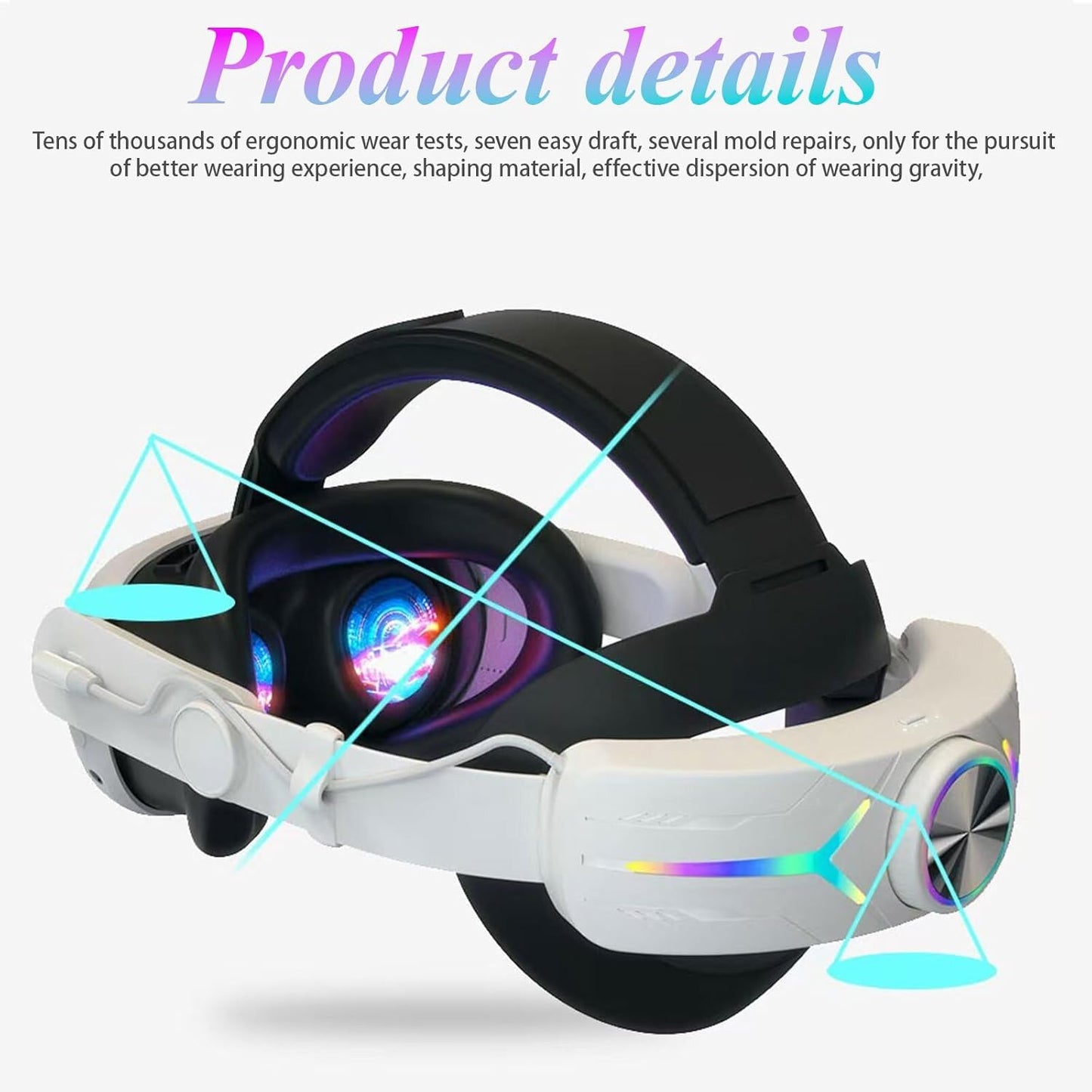 Crspexil Head Strap Battery Pack for Meta Quest 3, with Extended 12000mah Battery Pack,with RGB Light(Compatible with Meta Quest 3S)