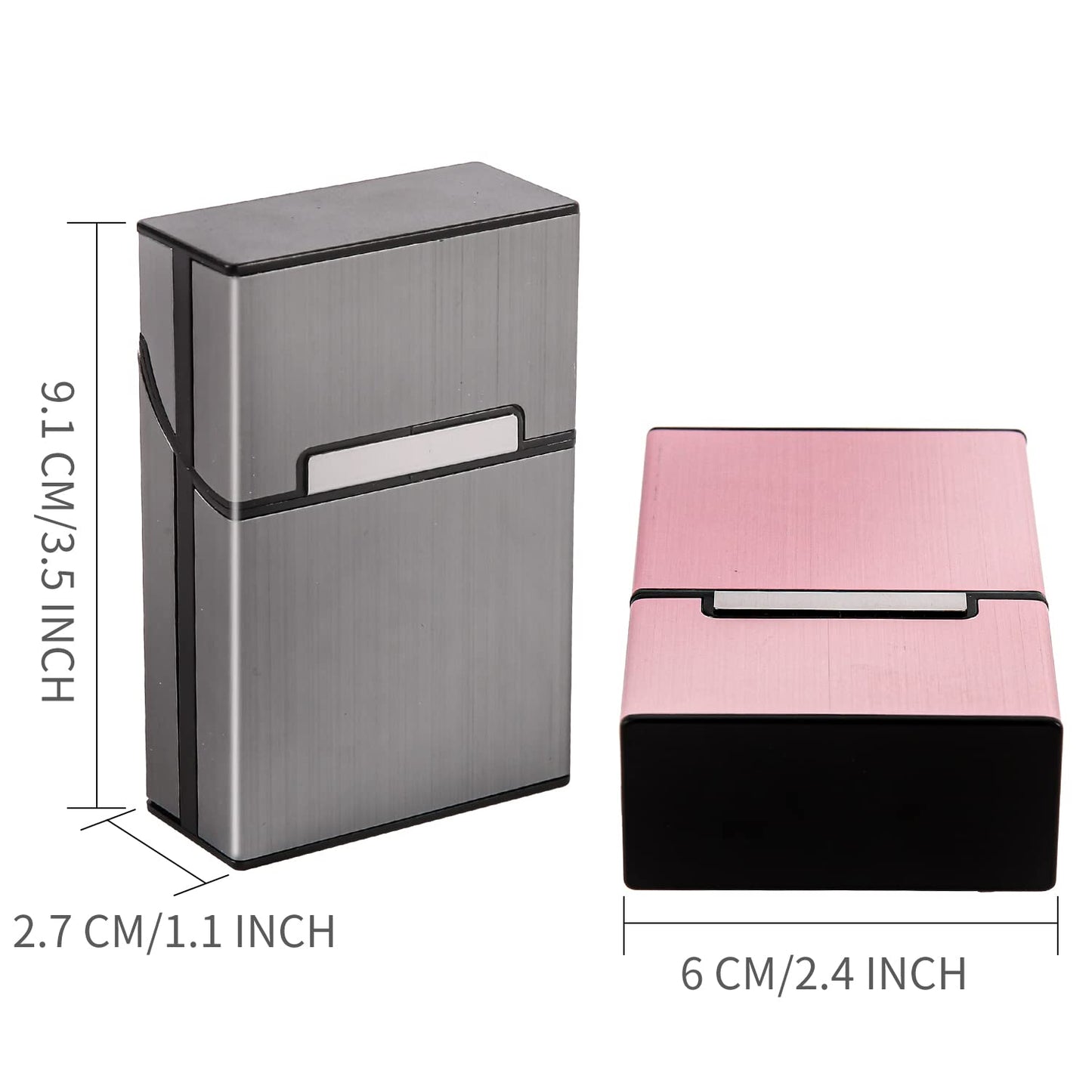 3 Packs Aluminum Cigarette Case, Holder & Tin - Metal Pocket Cigar & Tobacco Box for Men & Women - Gray/Silver/Rose Gold/Champagne