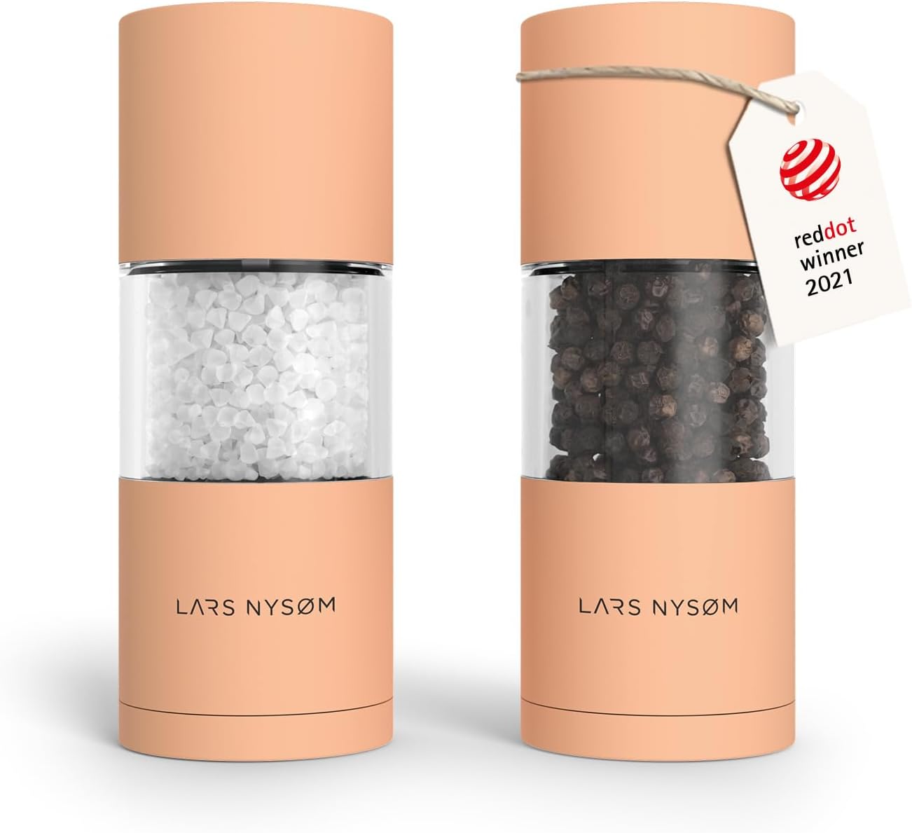 LARS NYSØM Salt and Pepper Grinder Set I Salt and Pepper Mills with Adjustable Ceramic Grinder 2 Pieces I Manual Design Spice Mill Set (Carbon Black)