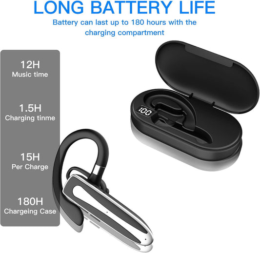 Bluetooth Headset for Cell Phone, Wireless Bluetooth 5.1 Earpiece Single-Ear Headset Hands-Free Earphones,in Mic with Charging Case, for Office Driving Calling Compatible Android/iPhone. - PuriLite