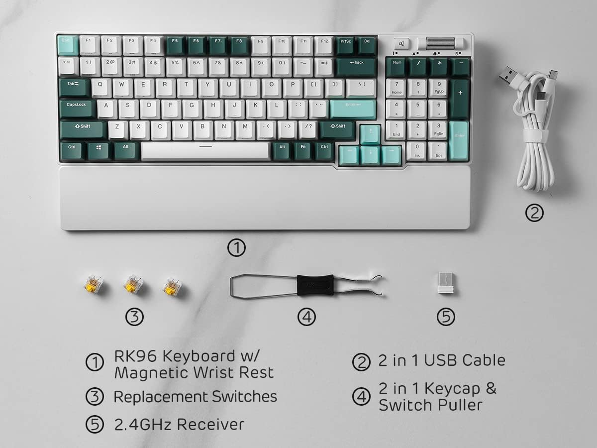 RK ROYAL KLUDGE RK96 RGB Limited Ed, 90% 96 Keys Wireless Triple Mode Bluetooth 5.0/2.4G/USB-C Hot Swappable Mechanical Keyboard w/Software Support & Massive Battery, RK Yellow Switch, Camp Green