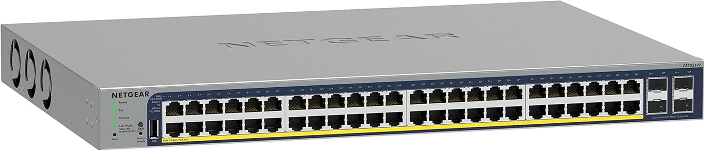 NETGEAR 26-Port PoE Gigabit Ethernet Smart Switch (GS724TP) - Managed, 24 x 1G, 24 x PoE+ @ 190W, 2 x 1G SFP, Optional Insight Cloud Management, Desktop or Rackmount, and Limited Lifetime Protection