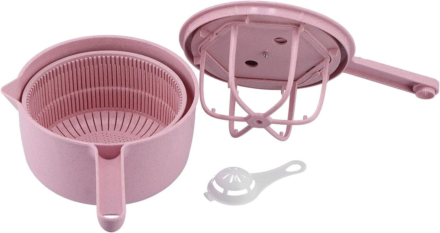 Salad Spinner,Lettuce Spinner Vegetable Washer Dryer Drainer Strainer with Bowl Colander,Vegetable Drainer Manual Salad Dehydrator Vegetable Washing Basket(Pink)