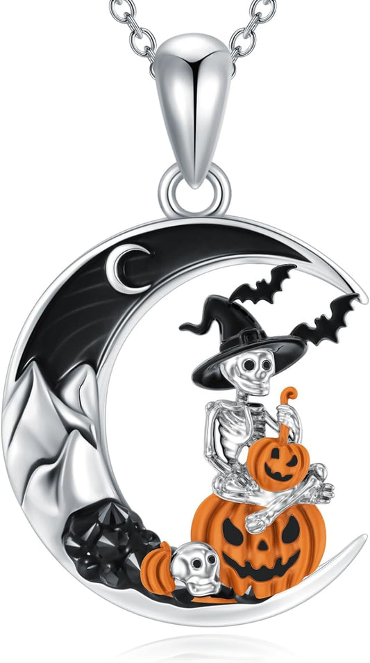 Flpruy Gothic Jewelry Sterling Silver Black Crescent Moon Mountain Pendant Necklace for Women Halloween Jewelry Gifts