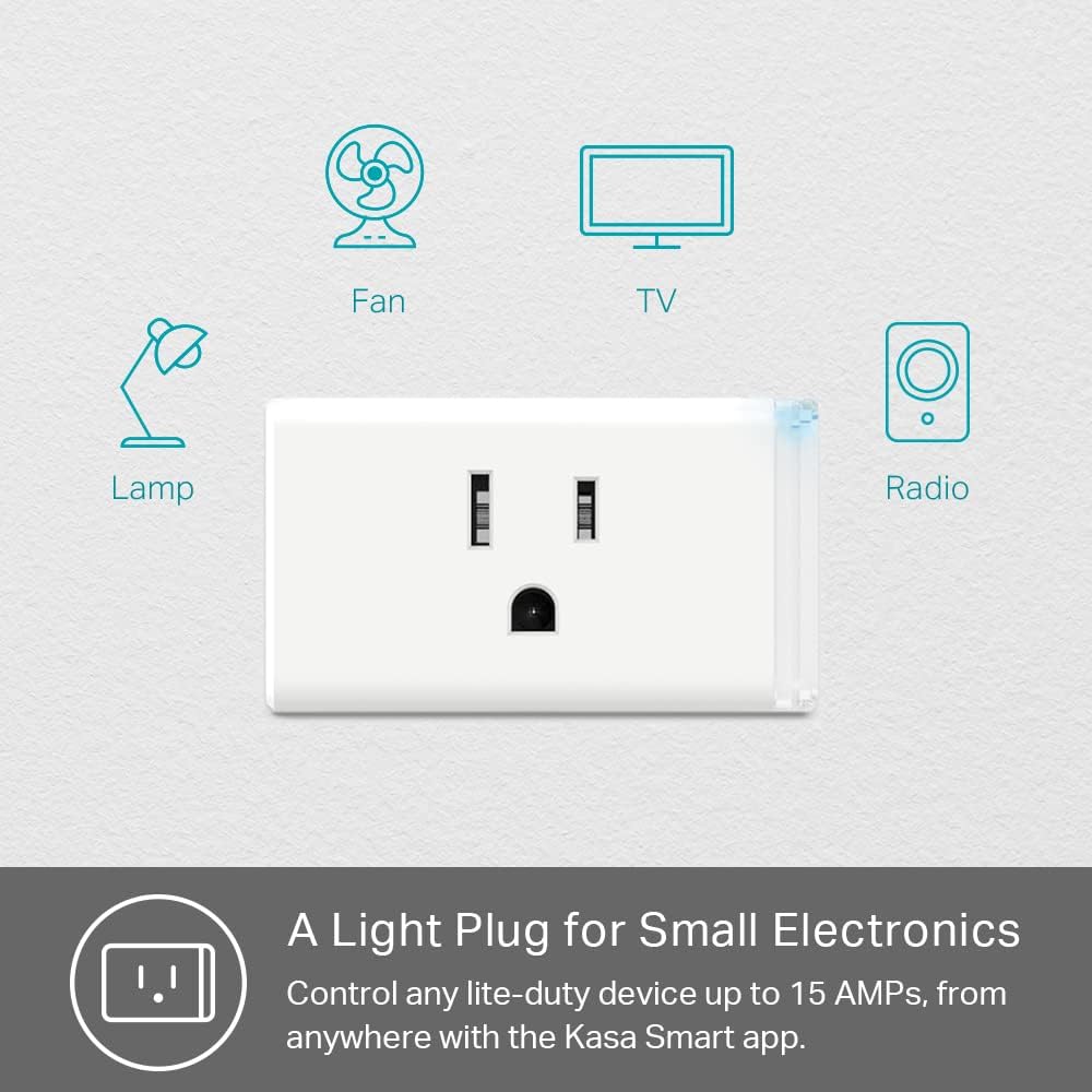 Kasa Smart Plug Mini by TP-Link (HS103P2) - Smart Home WiFi Outlet Works with Alexa, Echo and Google Home, No Hub Required, Remote Control, 2.4GHz WiFi Required, 15 Amp, UL Certified, 2-Pack, White