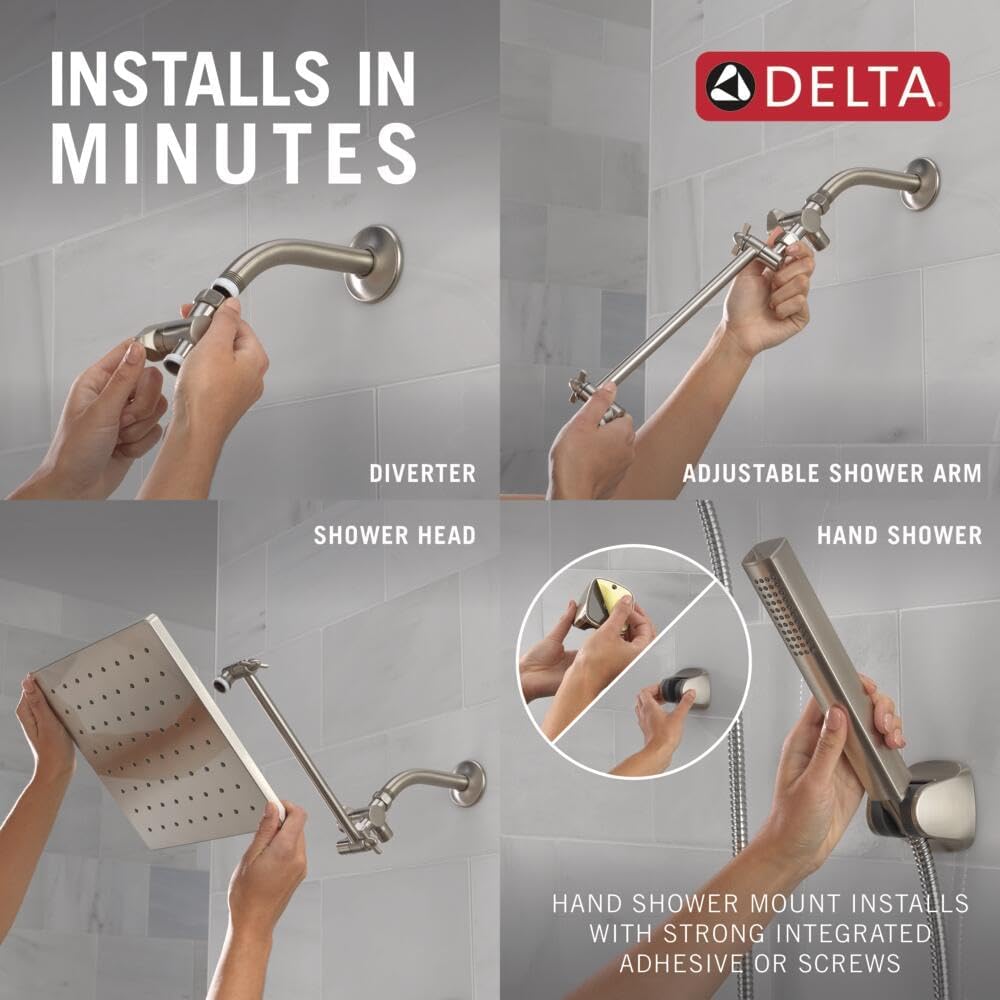 Delta Faucet 10-inch Raincan Shower Head and Hand Held Shower Combo, Black Square Shower Head, Rainfall Shower Head, Hand Shower, High Pressure Shower Head, 1.75 GPM Flow Rate, Matte Black 75527-BL