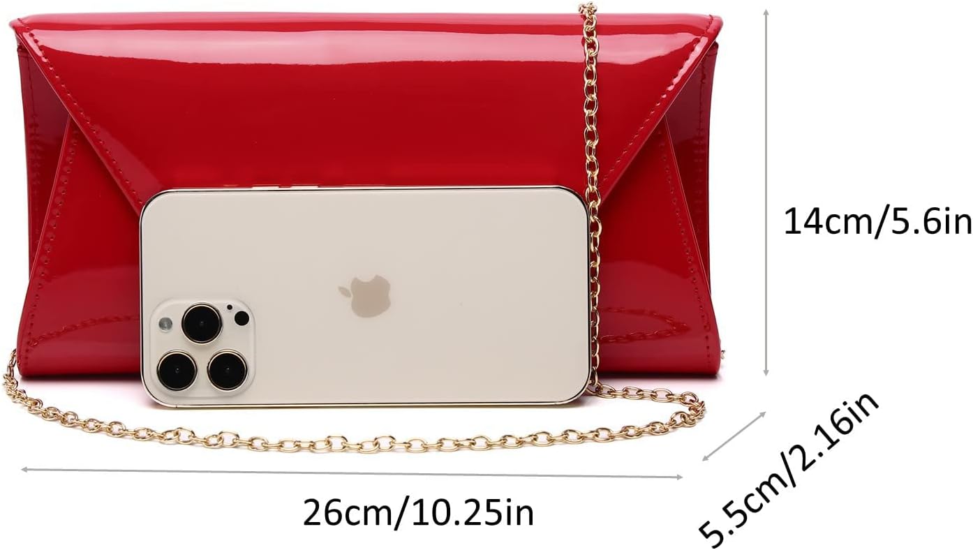 MUDUO Patent Leather Envelope Clutch Purse Shiny Candy Foldover Clutch Evening Bag for Women (7018-Silver)