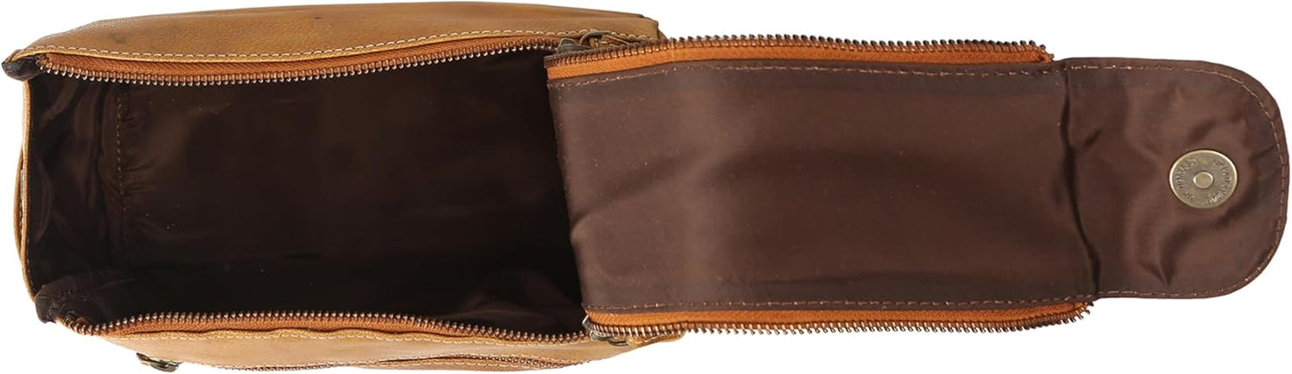 Premium Buffalo Leather Unisex Toiletry Bag Travel Dopp Kit Shaving kit (Distressed Tan)