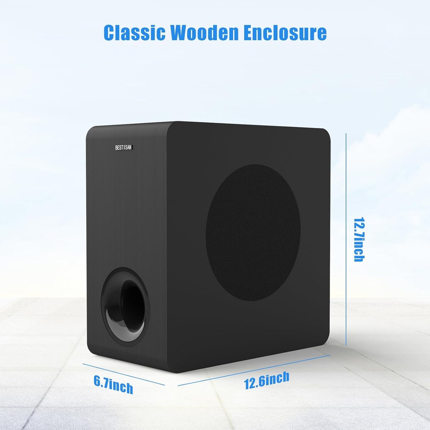BESTISAN Powered Subwoofer, 6.5'' Side Firing Home Audio Sub, Deep Bass Response Subwoofers, Easy Setup with Home Theater Systems, TV, Speakers, RCA, LFE, AUX Input, High-Level Speaker Input & Output
