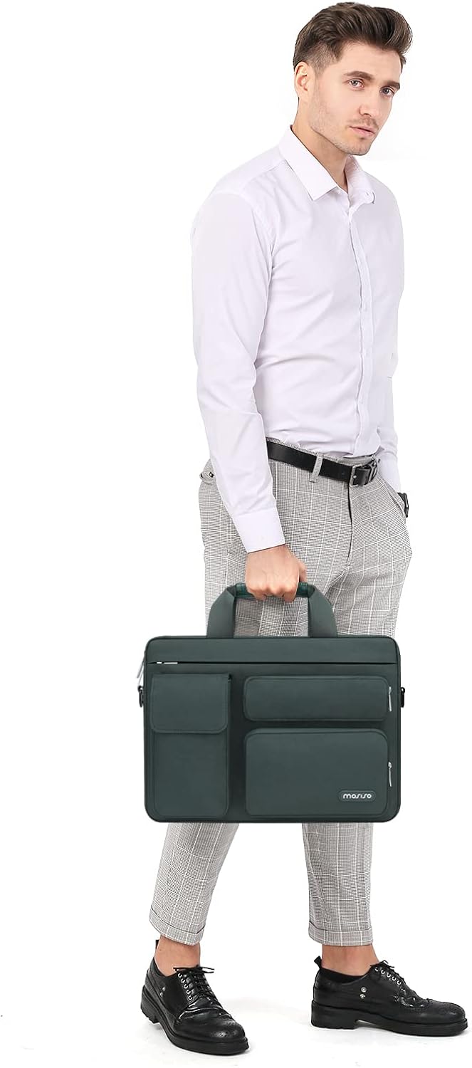 MOSISO Laptop Bag 16 inch, 15-15.6 inch Computer Shoulder Bag Compatible with MacBook Air 15 M4 M3 M2/Pro 16 M4 M3 M2 M1, Notebook &2 Raised&1 Flapover&1 Horizontal Pocket&Handle&Belt, Navy Blue
