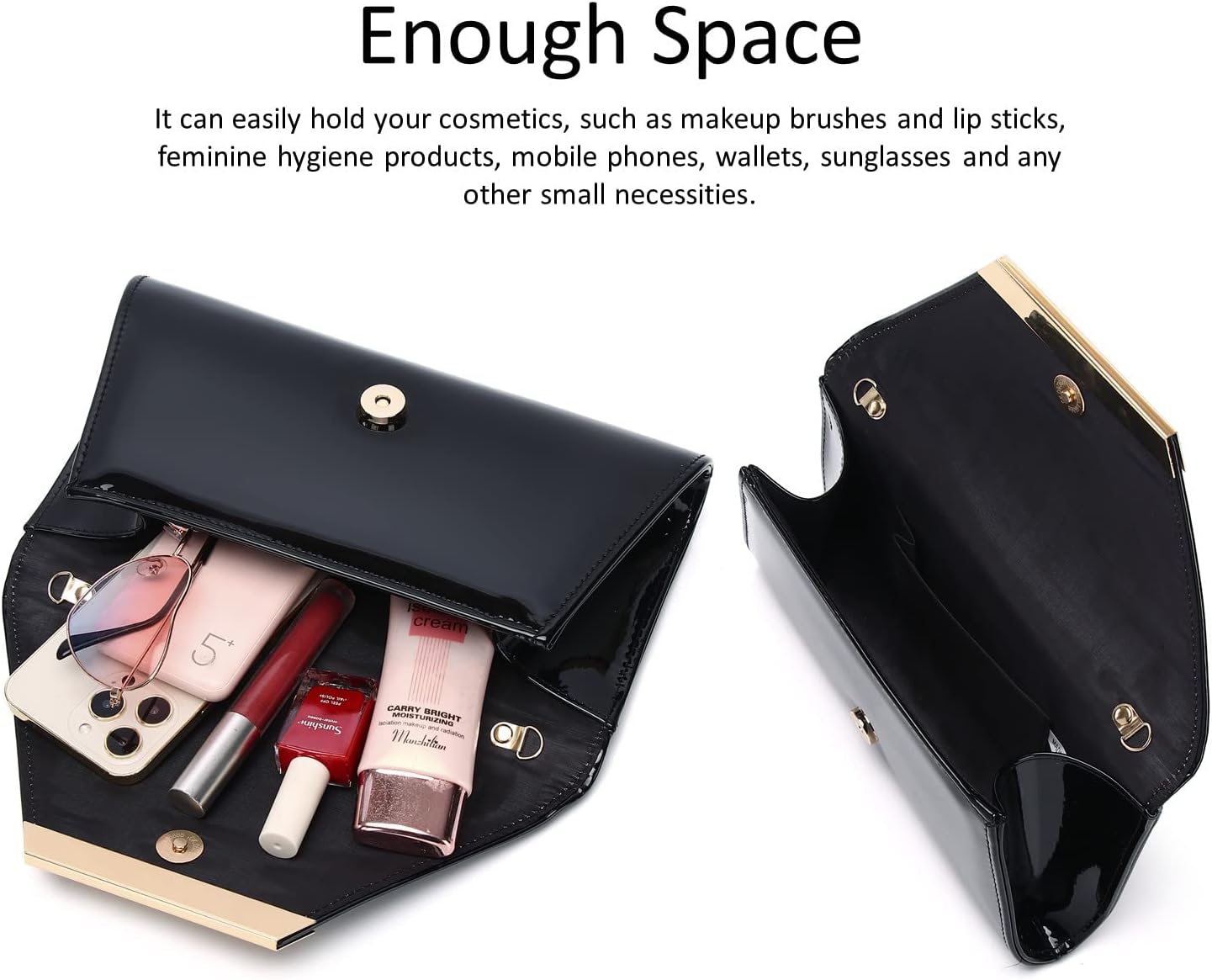 MUDUO Patent Leather Envelope Clutch Purse Shiny Candy Foldover Clutch Evening Bag for Women (7018-Silver)
