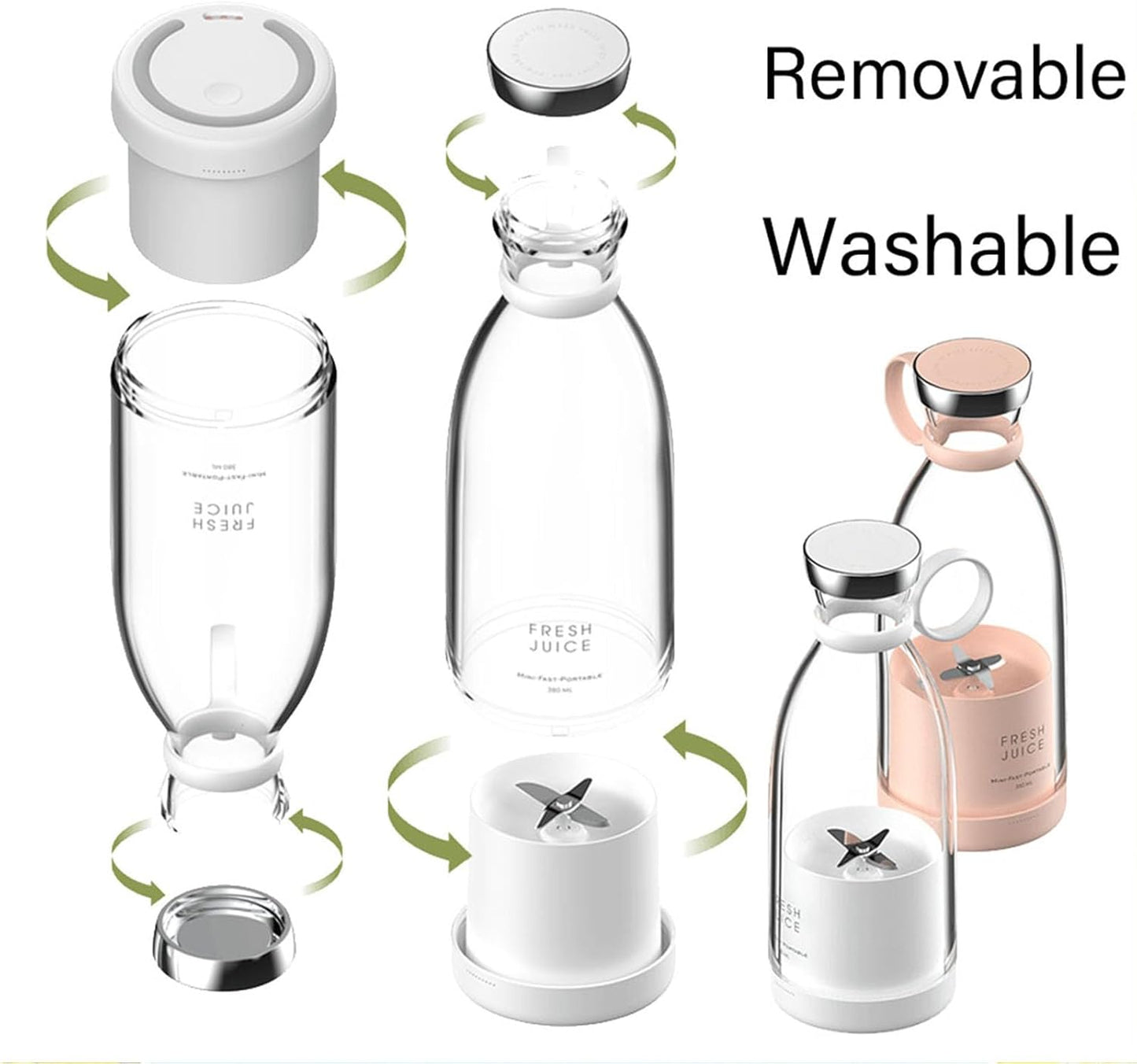 Juicengo Portable Blender, 2 In- 1 Fresh juice Bottle with Cordless Charging, Easy to Use & Self-Cleaning, 20000rpm, for Smoothies, Milkshakes (White)