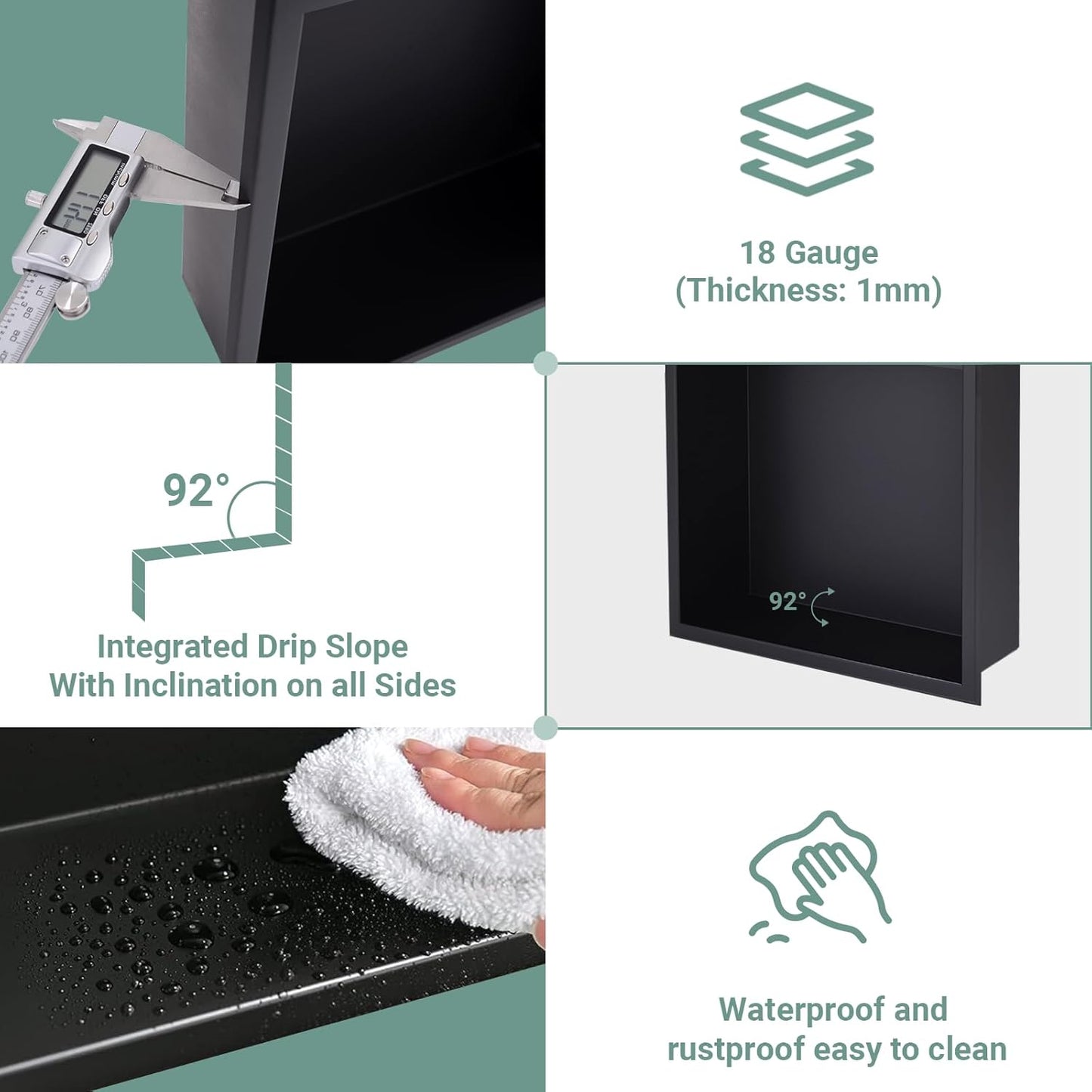 BLYLUND Shower Niche 12" x 24" NO Tile Needed,Matte Black Double Shelf Organizer, Square Corners Wall-Inserted Niche Recessed Shower Shelf Modern Soap Niche for Bathroom