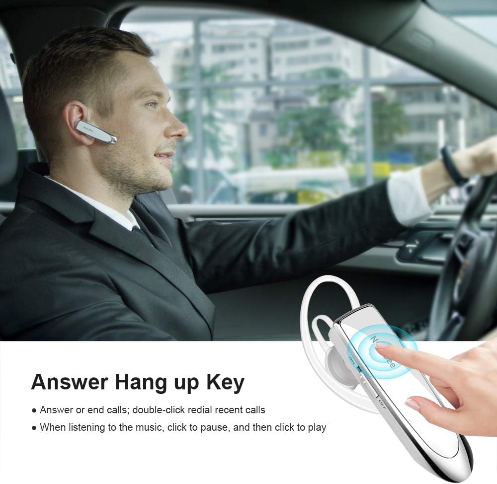 Bluetooth Headset New Bee 24Hrs V5.0 Bluetooth Earpiece Wireless Handsfree Driving Headset with Noise Canceling Mic Headset Case for iPhone Samsung Android Mobile Cell Phone Tablets Office