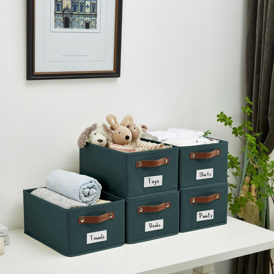 DECOMOMO Cube Storage Bin, Storage Cubes with Labels, Baskets for Shelves Kallax Linen Closet Organizers (Cube 10.5x11"/ 6pcs, Black)
