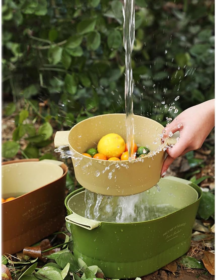 Kitchen Washbas Food Strainer Drain Basket Rotating Drainer Double-Layer Basin Vegetable Fruit Washing Strainer