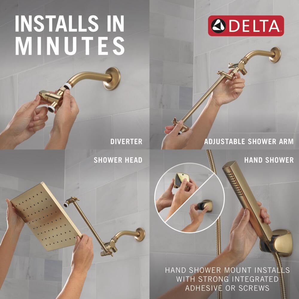 Delta Faucet 10-inch Raincan Shower Head and Hand Held Shower Combo, Black Square Shower Head, Rainfall Shower Head, Hand Shower, High Pressure Shower Head, 1.75 GPM Flow Rate, Matte Black 75527-BL