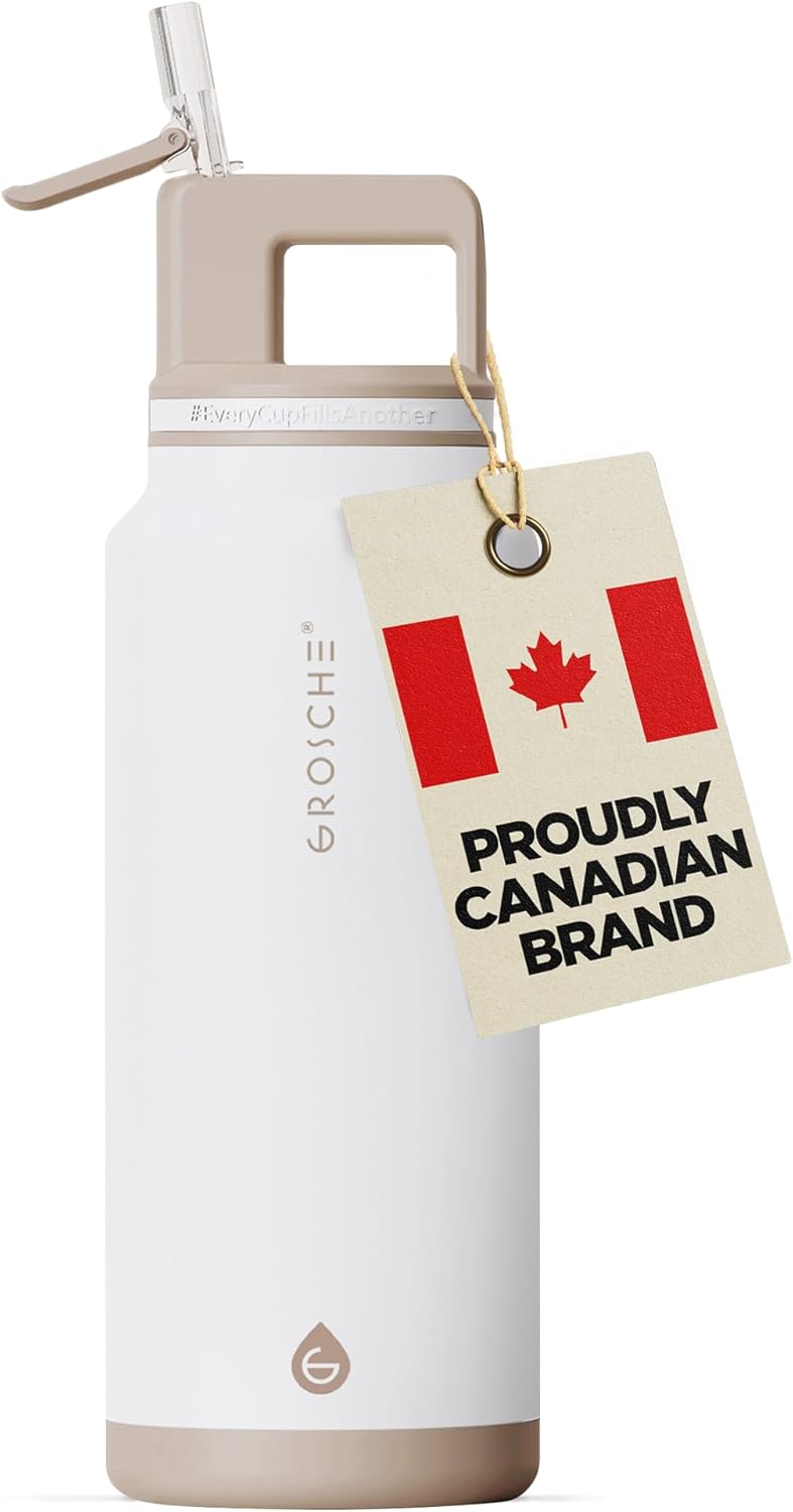 GROSCHE Alpine Flip 'N Sip 16oz Insulated Water Bottle - Stainless Steel, Leakproof Flask with Straw - Perfect for Gym, Travel, Sports & Outdoor Use, Canadian Brand! - 16 fl. oz, Scuba Blue