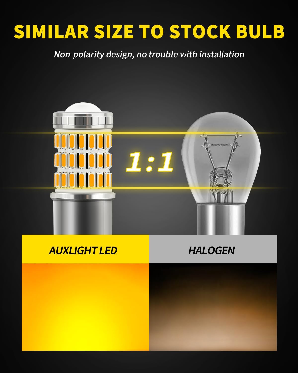 AUXLIGHT 3157 3156 4157 3057 3357 LED Bulbs, Ultra Bright 60-SMD LED Replacement for Turn Signal Blinker Lights, Brake/Tail Lights, Parking/Running Lights, Amber Yellow (Pack of 2)
