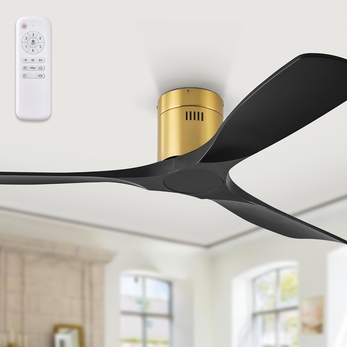 Fanbulous 52" Ceiling Fans with Lights and Remote Control,Modern Flush Mount Ceiling Fan with 3 LED Colors,Outdoor Low Profile Ceiling Fans with 6-Speeds Timer DC Motor for Bedroom Living Room Patio