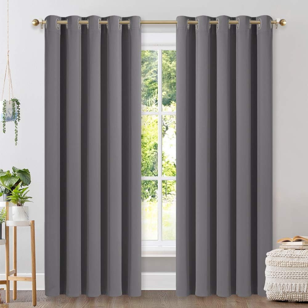 NICETOWN Blackout Curtains 2 Panels for Bedroom- Thermal Insulated Grommet Blackout Curtains 63 Inches Long for Living Room/Kitchen Rideaux occultants (2 Panels, W42 x L63 -Inch,Grey) - PuriLite