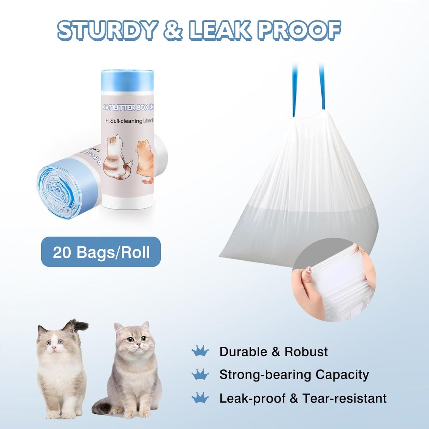 Joddguu 100 Count Self-Cleaning Cat Litter Box Liners Compatible With MW-SC01/MW-SC02/MW-LR01 Automatic Cat Litter Box, Drawstring Heavy Duty Kitty Litter Bags Replacement Trash Bag -18" x 12.6"