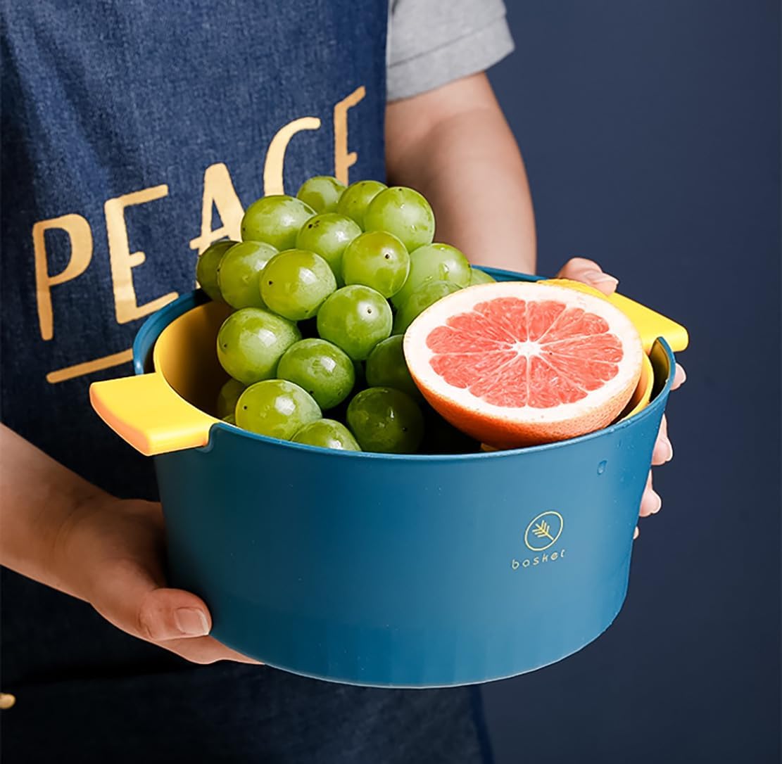 Kitchen Washbas Food Strainer Drain Basket Rotating Drainer Double-Layer Basin Vegetable Fruit Washing Strainer