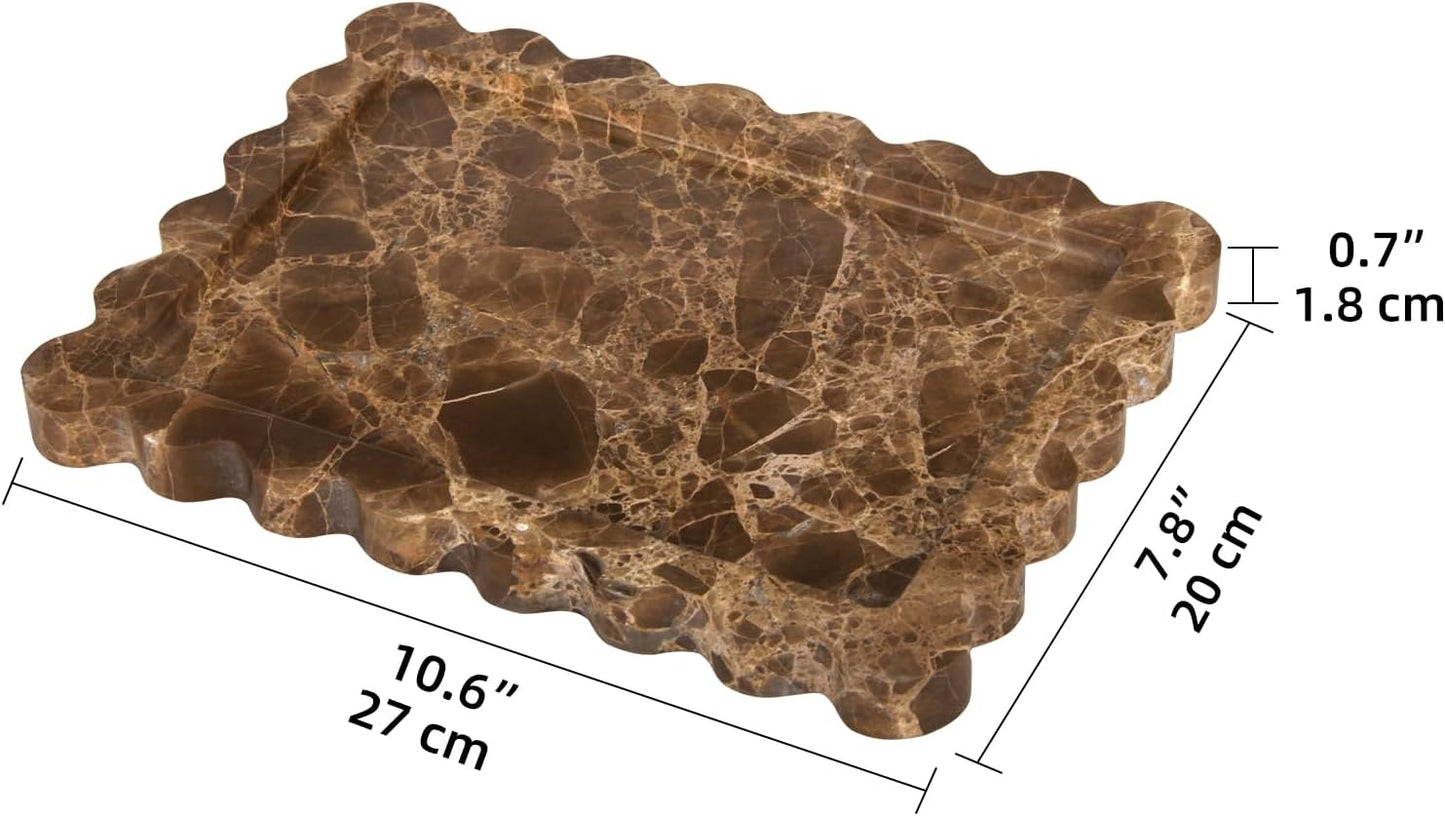 HESHIBI Marble Decorative Tray, Square, 8x8 inches, Rosso Lepanto, Luxury Natural Stone, Bathroom Vanity, Dresser Top, Kitchen Sink, Trinket Ring Tray