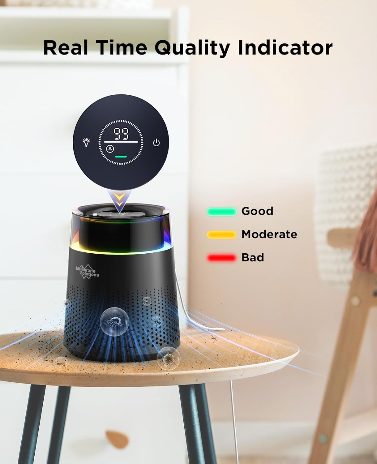 MSB5 Air Purifiers for Bedroom, H13 True HEPA Air Purifier for Home Room Office, 20dB Quiet Air Cleaner with Sleep Mode Colorful Night Light for Pets Dander, Smoke, Dust, Mold, Hair Smell, Allergies