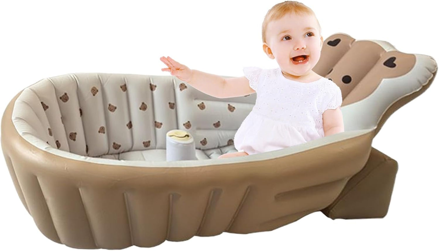 Baby Bath Tub, Inflatable Toddler Wash Tub Bath Seat With Pump | Adjustable Bathing Support Seat, Foldable Sitting Shower Bathtub For Camping Beach Travel Outdoor