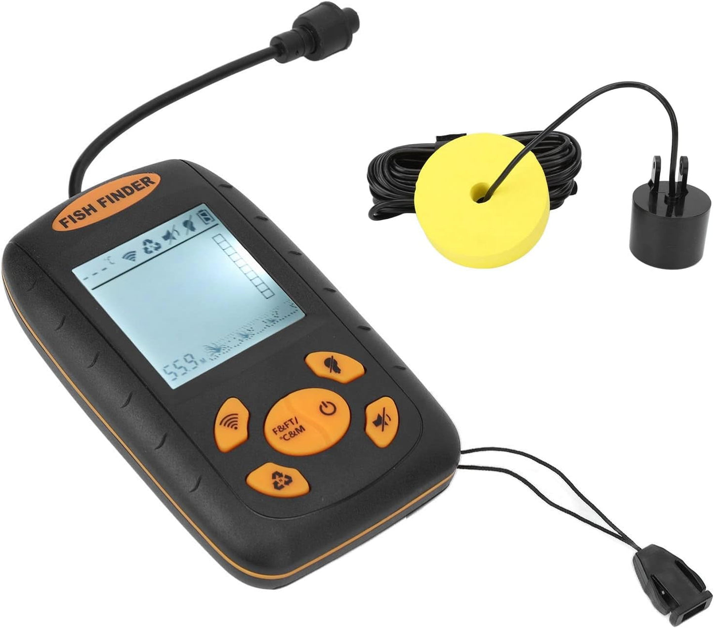 Portable Fish Finder, Handheld LCD Sonar Sensor, Depth Detector for Kayak Boat Lake, Fishfinder with 5 Tier Sensitivity, Ideal for Ice Shore Sea Fishing