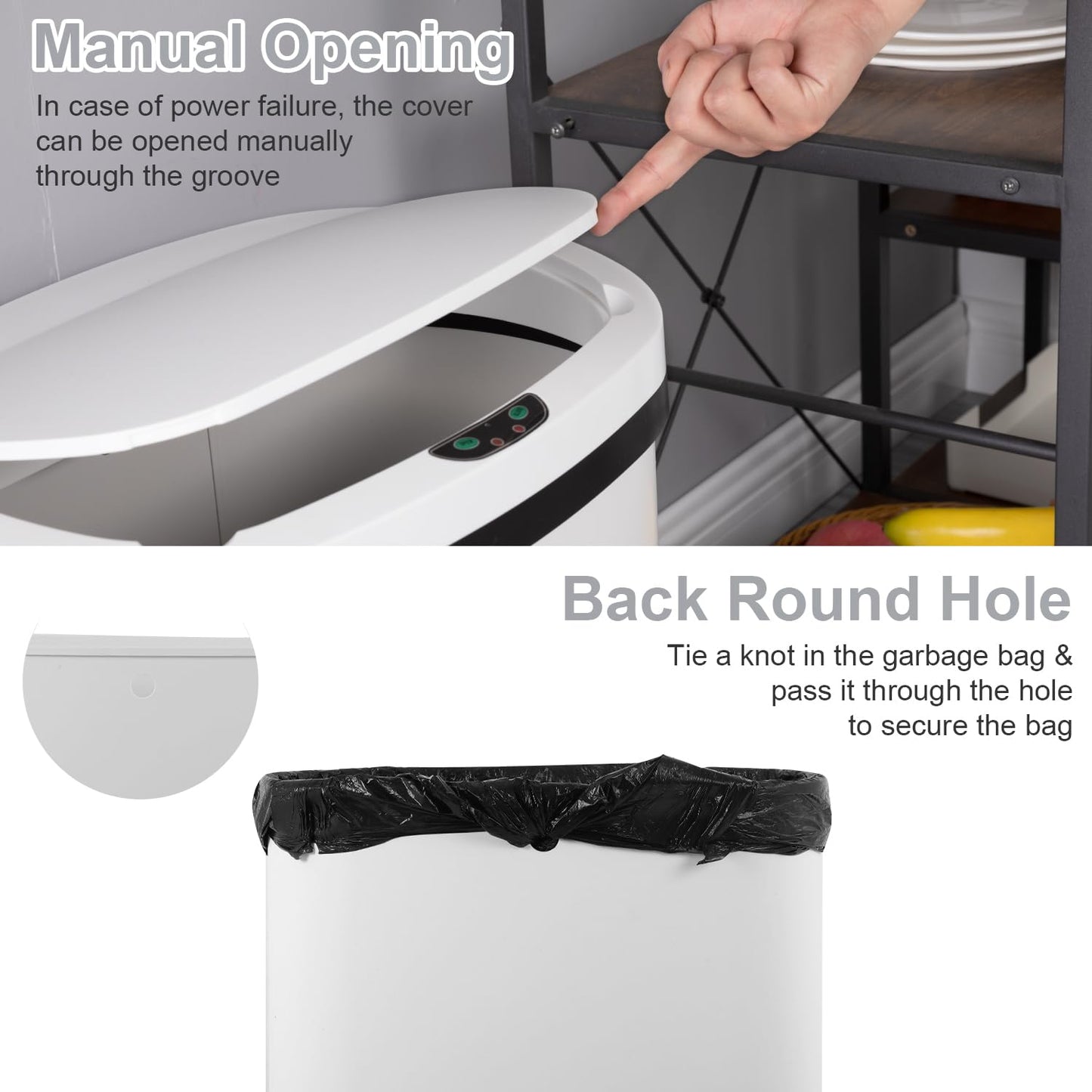 13 Gallon 50 Liter Garbage Can Kitchen Trash Can with Lid Automatic Sensor Touch Free Stainless Steel Waste Bin for Bathroom Bedroom Home Office,Black