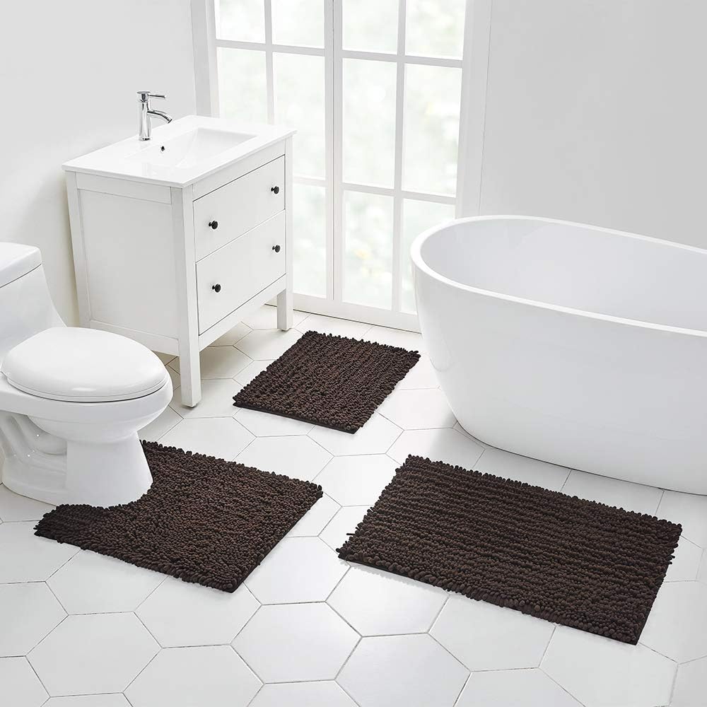 Walensee Bathroom Rug Non Slip Bath Mat (24x17 Inch Blush) Water Absorbent Super Soft Shaggy Chenille Machine Washable Dry Extra Thick Perfect Absorbant Best Small Plush Carpet for Shower Floor
