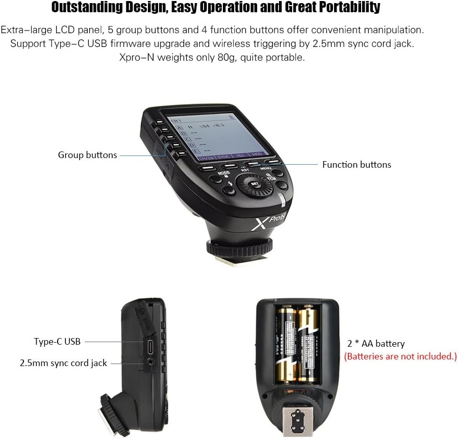Godox Xpro-N i-TTL Flash Trigger Transmitter with Large LCD Screen 2.4G Wireless X System 32 Channels Support TTL Autoflash 1/8000s HSS for Nikon Camera for Godox Camera