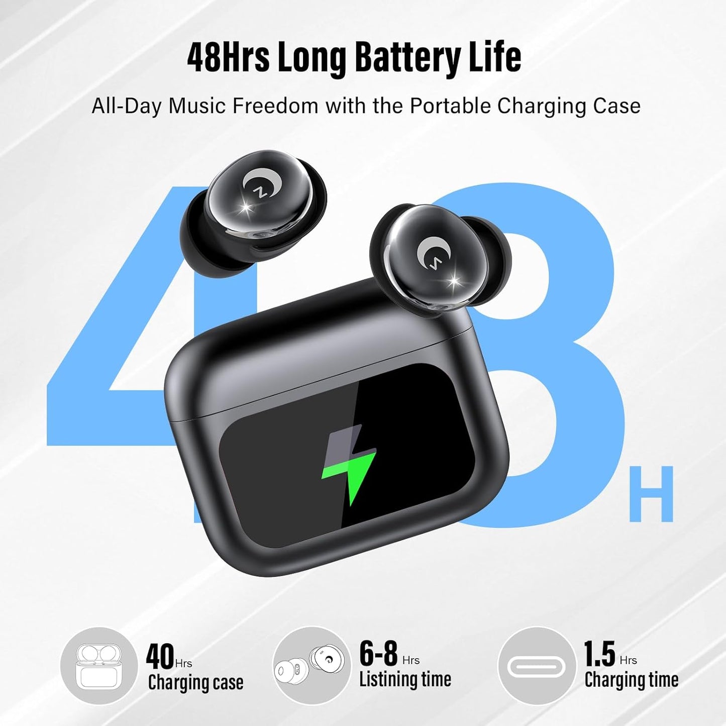 VEKJ Sleep Earbuds, Bluetooth 5.4 Mini Wireless Ear Euds with Multifunctional Touch Screen, 48H Bass Stereo Headphones with Sleep Mode/5 EQ Modes/ENC Noise Cancelling, IPX7 Earphones for iOS Android