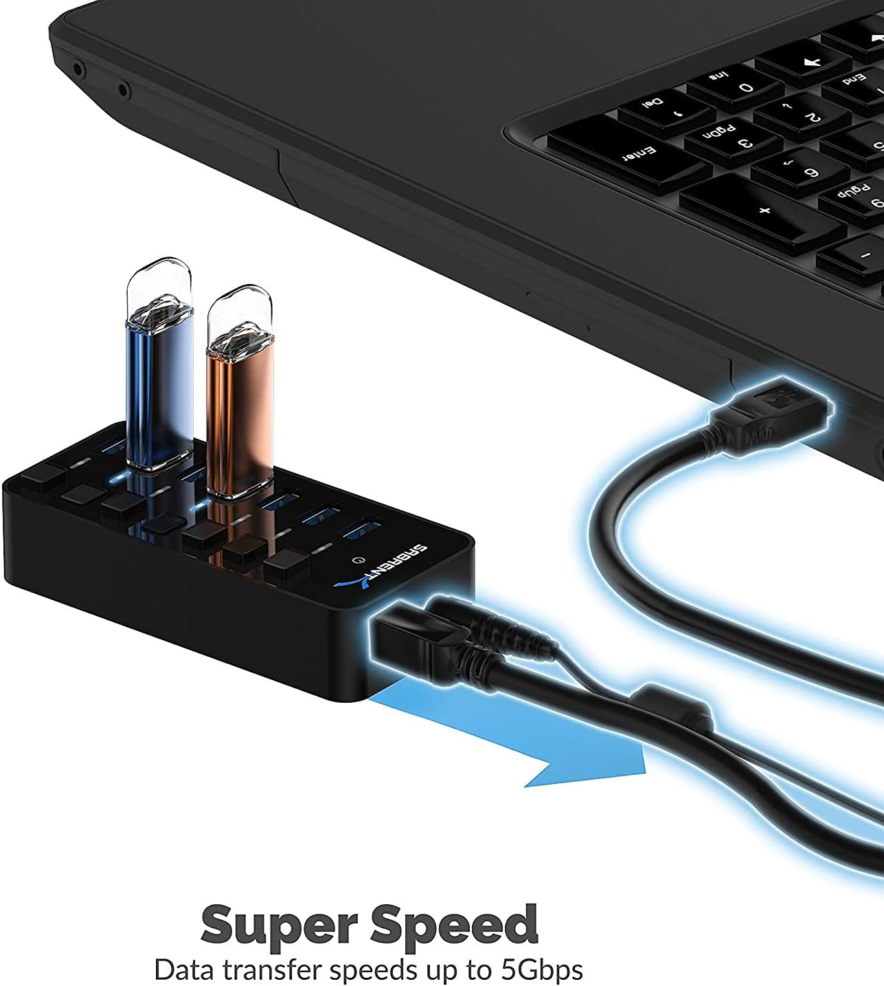SABRENT16 Port USB hub 3.2 x1 and Charger 90W, with Power Adapter, Fast Powered Data hub, Multiple USB Charging, USB Docking Station, multiport hubs, LEDs on/Off Switch, Mount Bracket Included