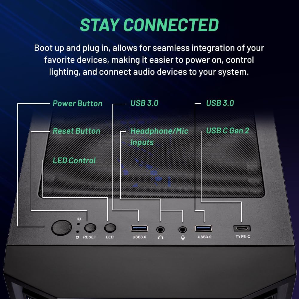 Skytech Shadow Gaming PC Desktop, Ryzen 5 5600 3.5 Ghz (4.4GHz Turbo Boost), AMD RX 6600 8GB GDDR6, 1TB SSD, 16GB DDR4 RAM 3200, 650W Gold PSU, Wi-Fi, Win 11 Home