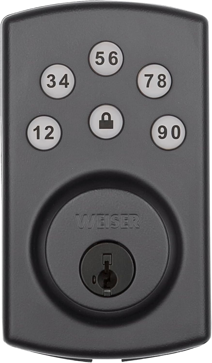 Weiser Powerbolt 3 Matte Black Keyless Entry Door Lock/Deadbolt Lock, 10-Button Keypad Door Lock with Auto Lock and 12-Month Battery Life, Electronic Door Locks for Front Door, Home Décor