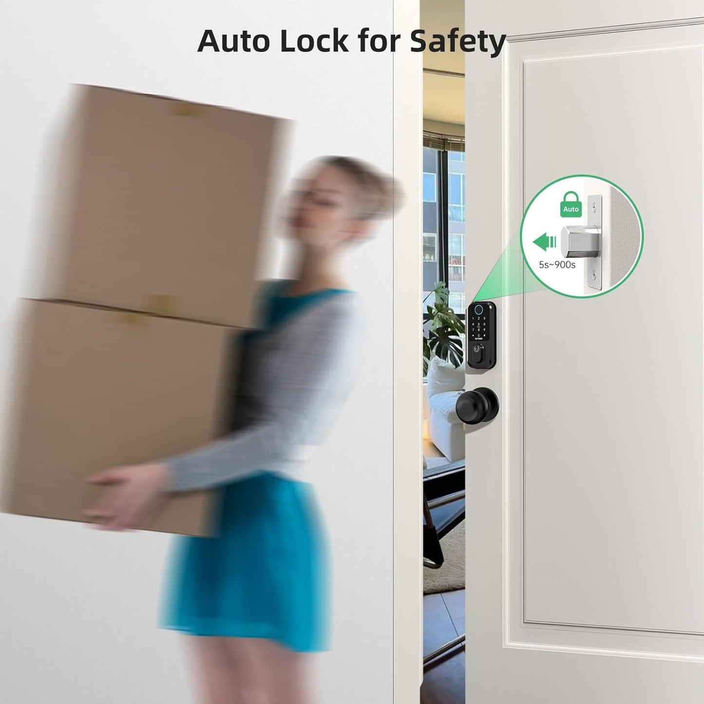 Keyless Entry Door Lock with Knob: NUTOMO Front Door Lock Set Fingerprint Deadbolt Alexa Digital Keypad Door Locks APP Remote Control Auto Lock Black