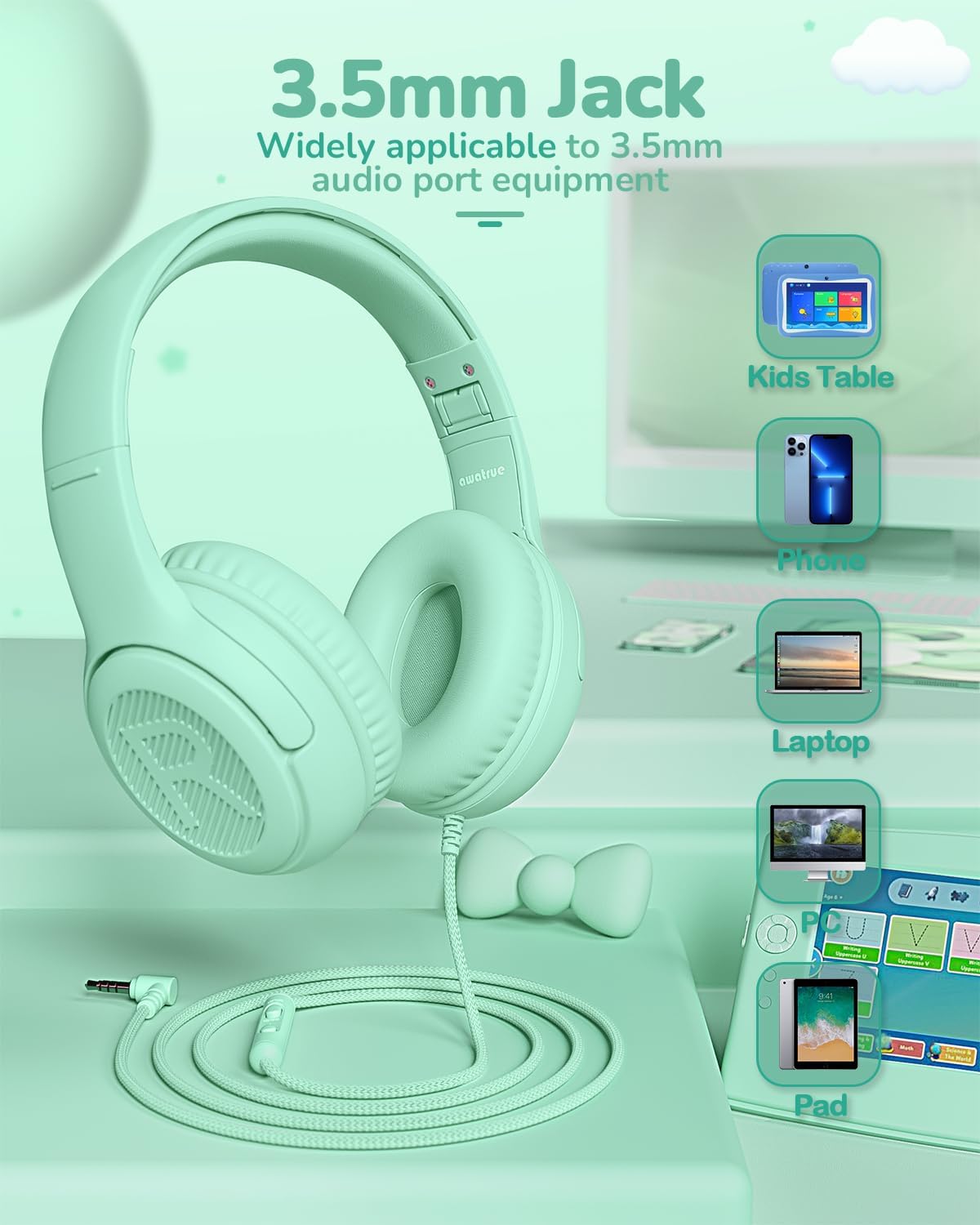 awatrue Kids Headphones with Microphone, Wired Headphones for Kids 85/94dB Safe Volume Limit, Over Ear Headsets, Boys Girls Childrens Headphones for School/Travel/Fire Tablet/BlueOrange