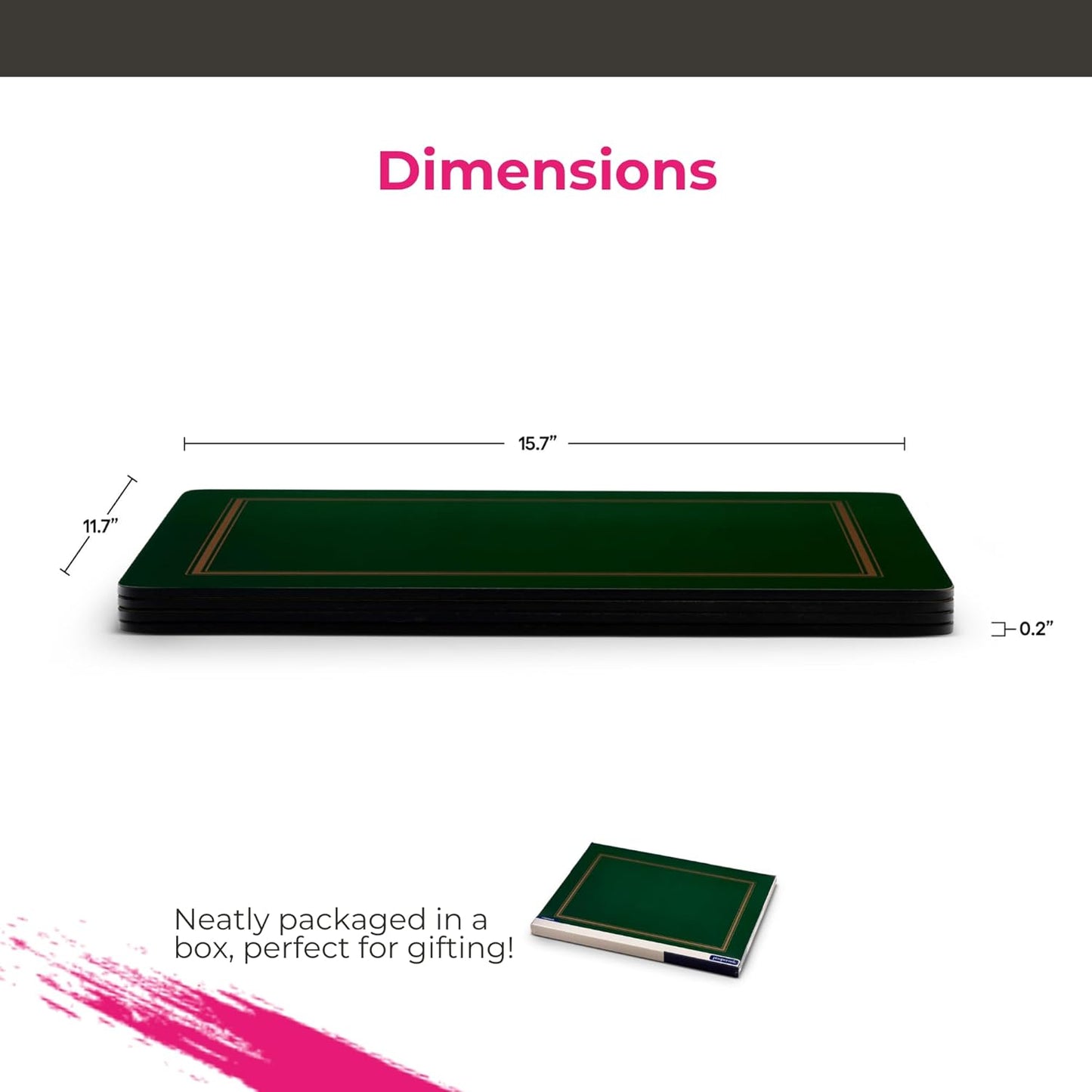 Pimpernel Classic Emerald Placemats - Set of 4 Rectangular Cork Backed Table Mats with Deep Green Finish - Heat Resistant Wipe Clean Placemats for Dining Table Protection & Stylish Meal Presentation
