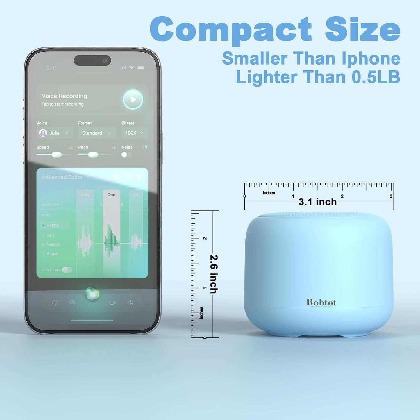 Bobtot Portable Bluetooth Speakers with Strap Easy to Carry, Wireless IPX5 Waterproof Mini Speaker with Loud Stereo Sound, 20 Hours Playtime, Rechargeable Battery, Built-in Microphone (Green)