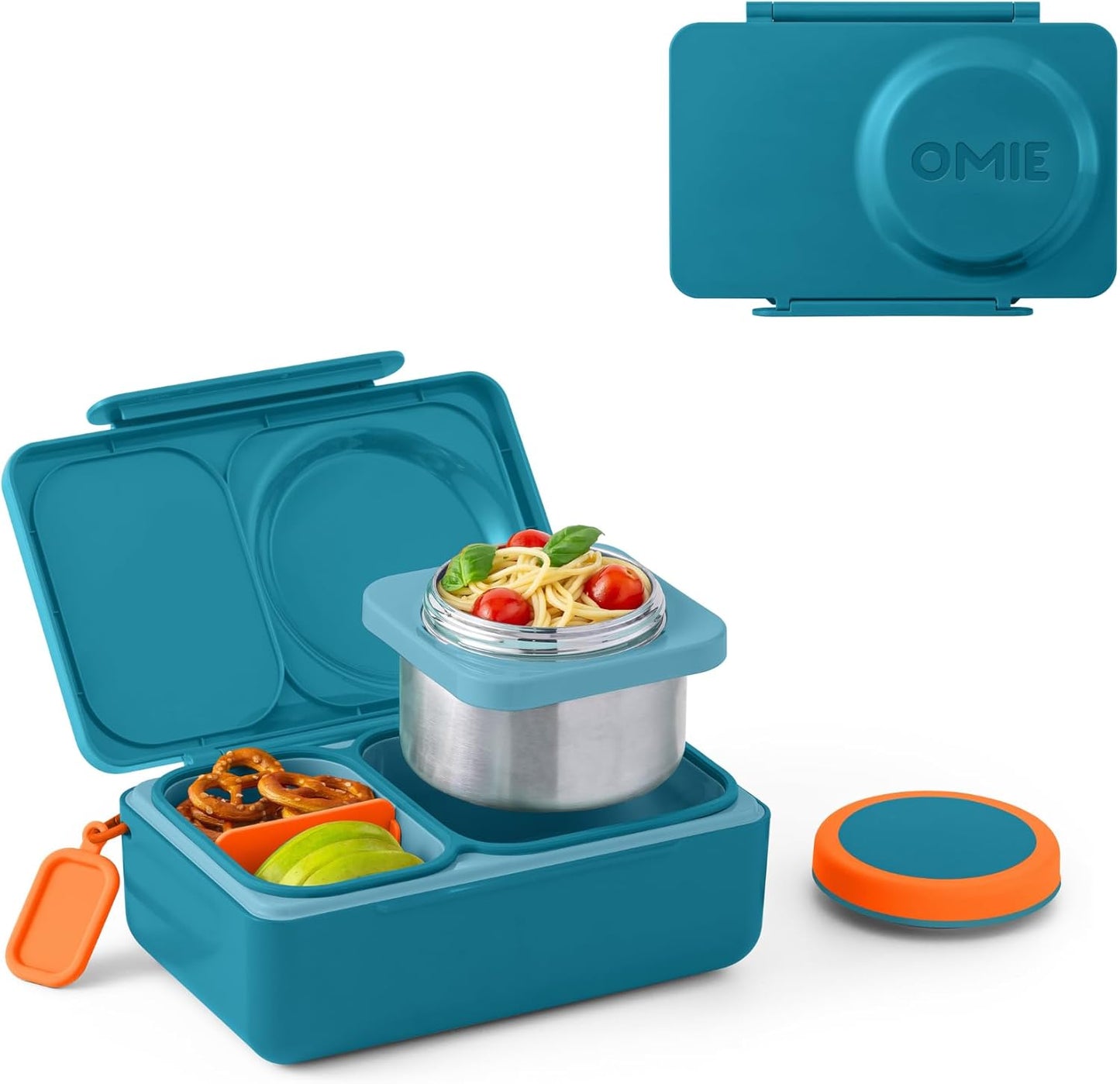 OmieBox UP bento box for kids | Insulated lunch box | Insulated food jar | Cooler ice pack | 2 Compartments (Cherry Pink)