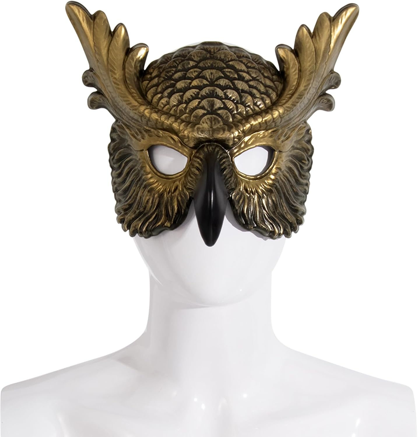 whitefeather Decorative Owl Masquerade Mask, Half Face, Halloween Costume Accessory
