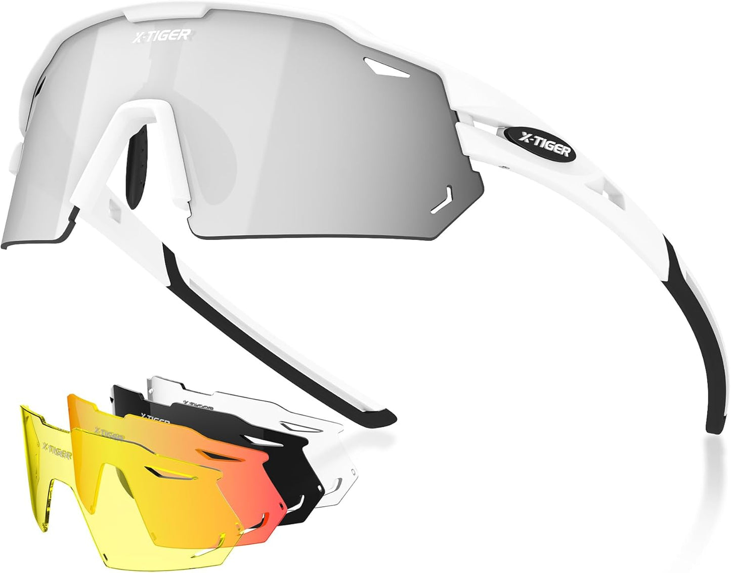 X-TIGER Polarized Cycling Glasses with 5 Interchangeable Lenses,MTB Biking Baseball Running Sports Sunglasses for Men Women