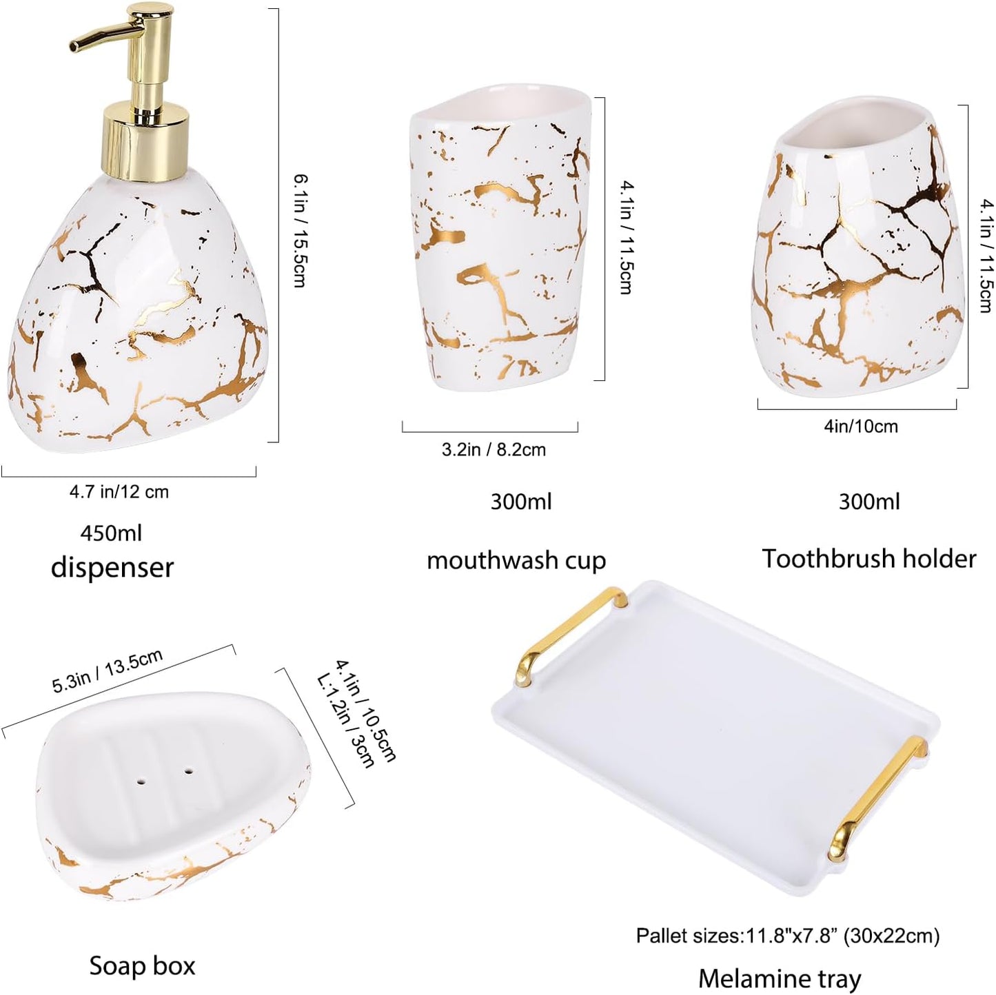 White Bathroom Accessories Set,Modern Countertop Bathroom Decor,Luxury 6 Piece Bathroom Accessory Set,Complete with Soap Dispenser,Toothbrush Holder,Tumbler,Tray