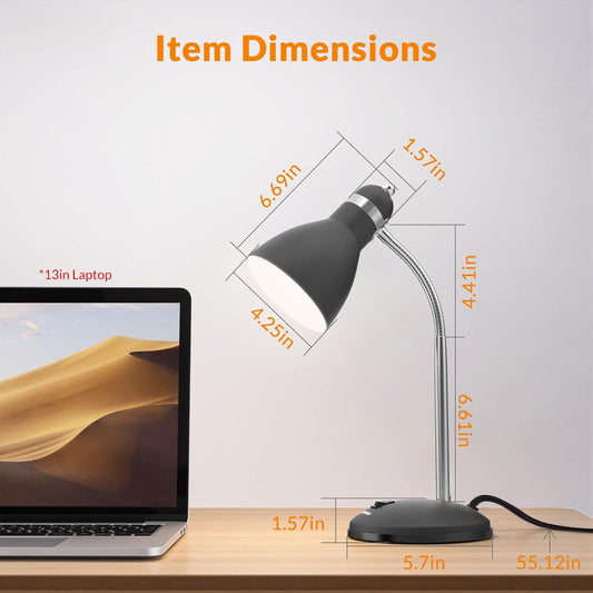 LEPOWER Metal Desk Lamp, Eye-Caring Table Lamp with Adjustable Goose Neck | Bedside Reading Light with Heat Dissipation Design for Bedroom, Home, Office, Dorm, Study, Back to School (Matte Black)