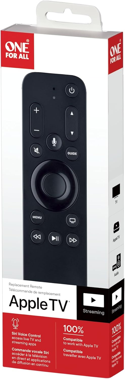 One for All Apple TV Remote - 3-Device Support (TV, Apple TV, Audio), Siri Voice Control, Motion-Activated Backlight, 100% Compatible with Apple TV HD and 4K (URC1110 - Black)